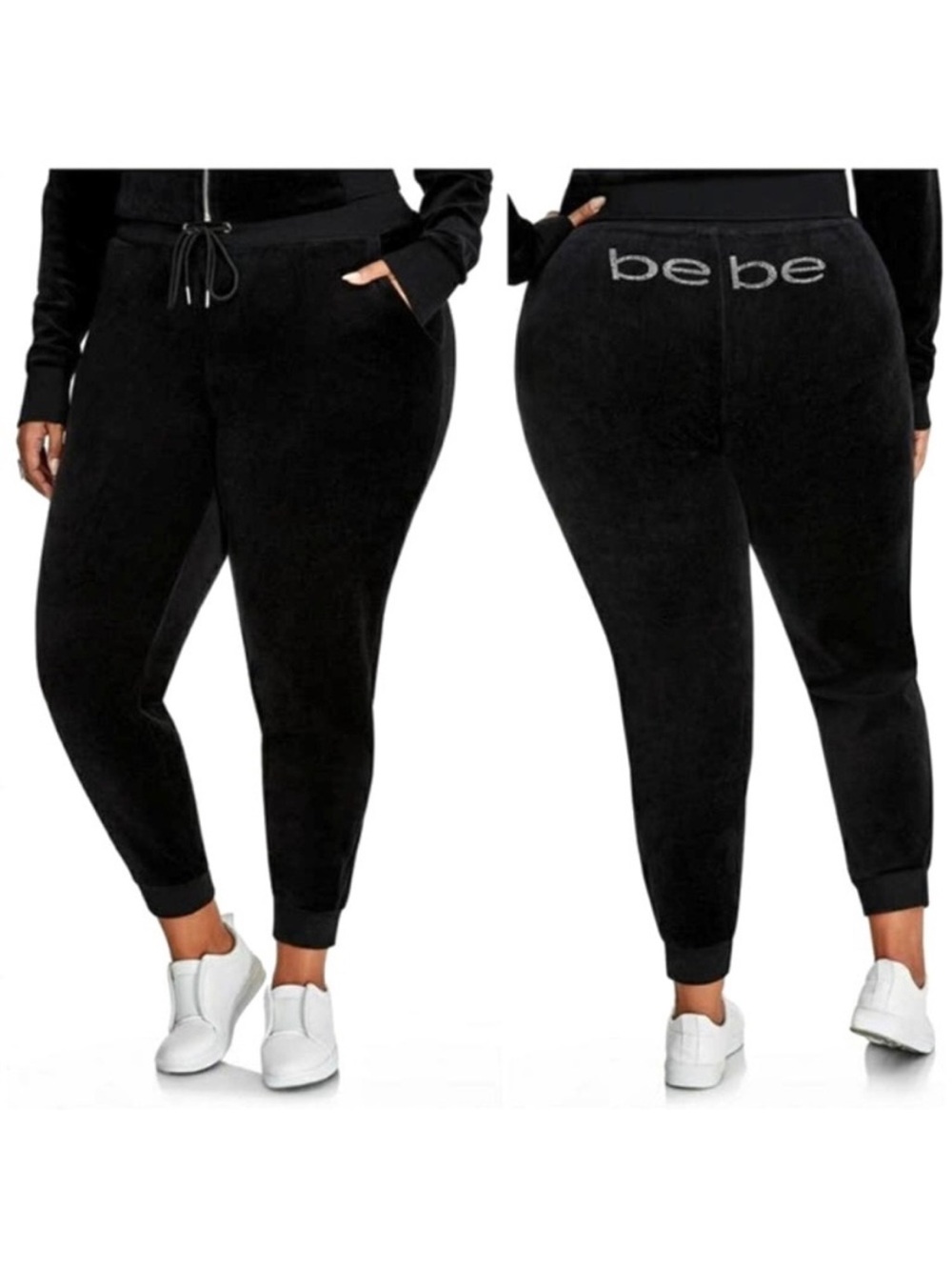 Bebe Sport Velour Jogger Pants Womenโs Size 3X Rhinestone Logo Pull On Y2K 90โs